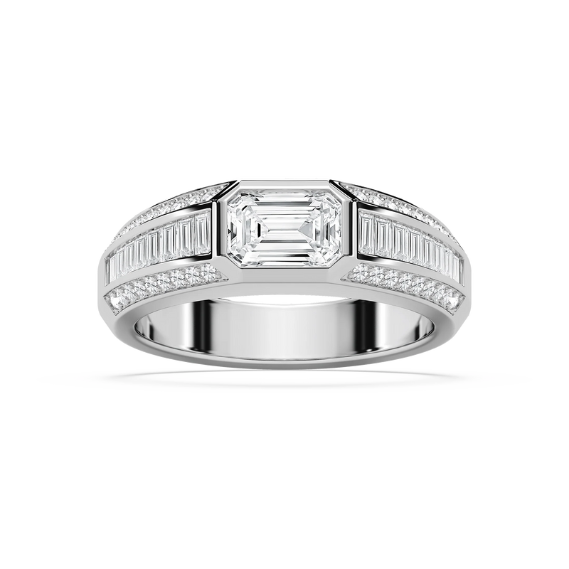 Theodore 2 ⅜ ctw Emerald, Baguette and Round LGD 4.45mm East West Bezel Mens Wedding Band