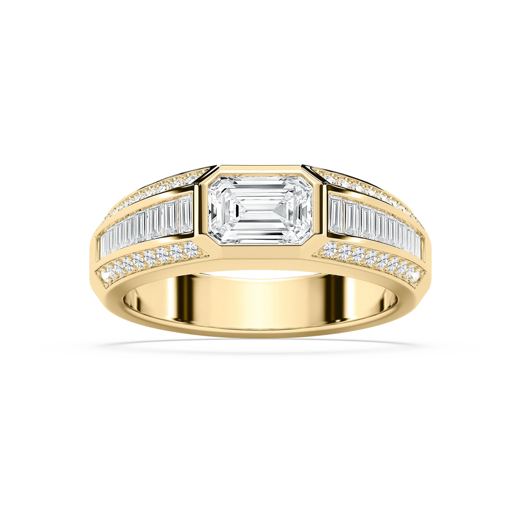 Theodore 2 ⅜ ctw Emerald, Baguette and Round LGD 4.45mm East West Bezel Mens Wedding Band