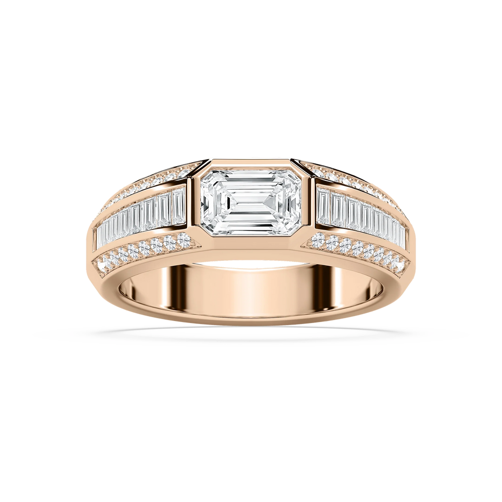 Theodore 2 ⅜ ctw Emerald, Baguette and Round LGD 4.45mm East West Bezel Mens Wedding Band