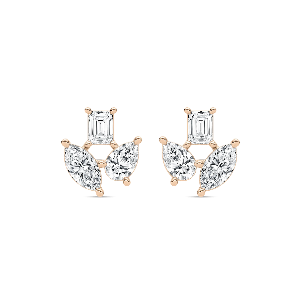 2 ctw Emerald, Marquise, and Pear  LGD Trio Stud Earrings