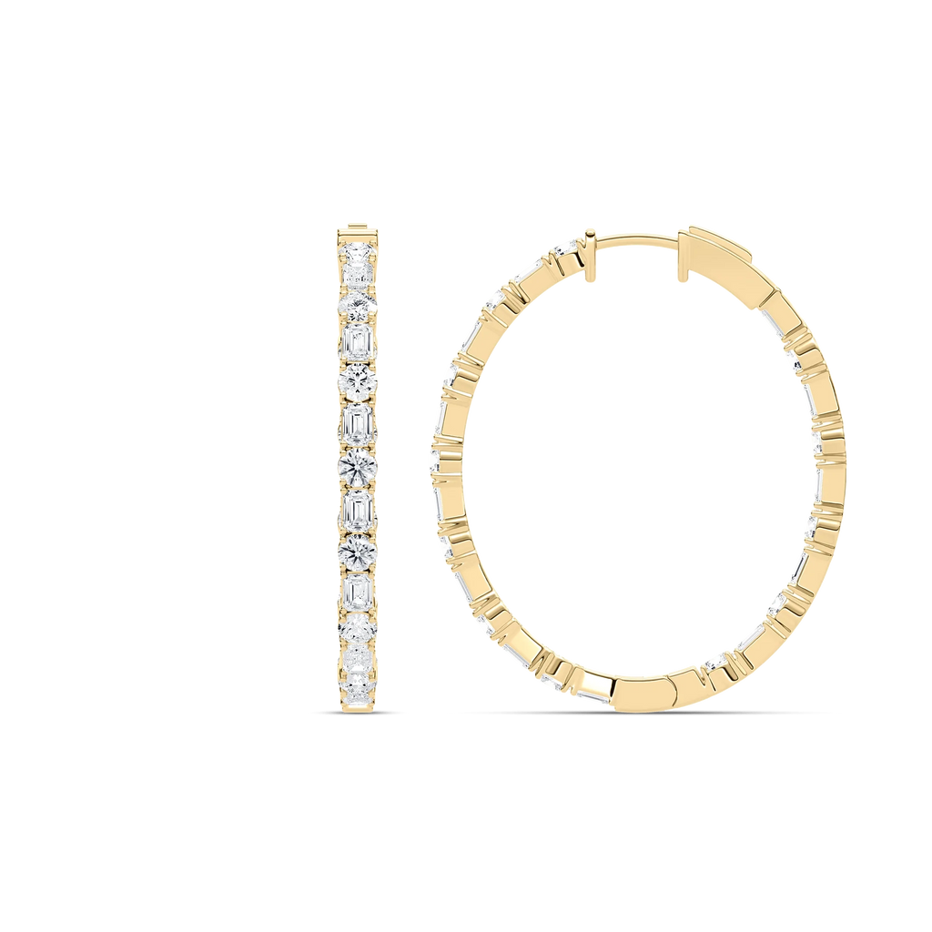 5 ctw Round and Emerald LGD Inside Out Hoop Earrings - 14K Yellow Gold / F-VS2