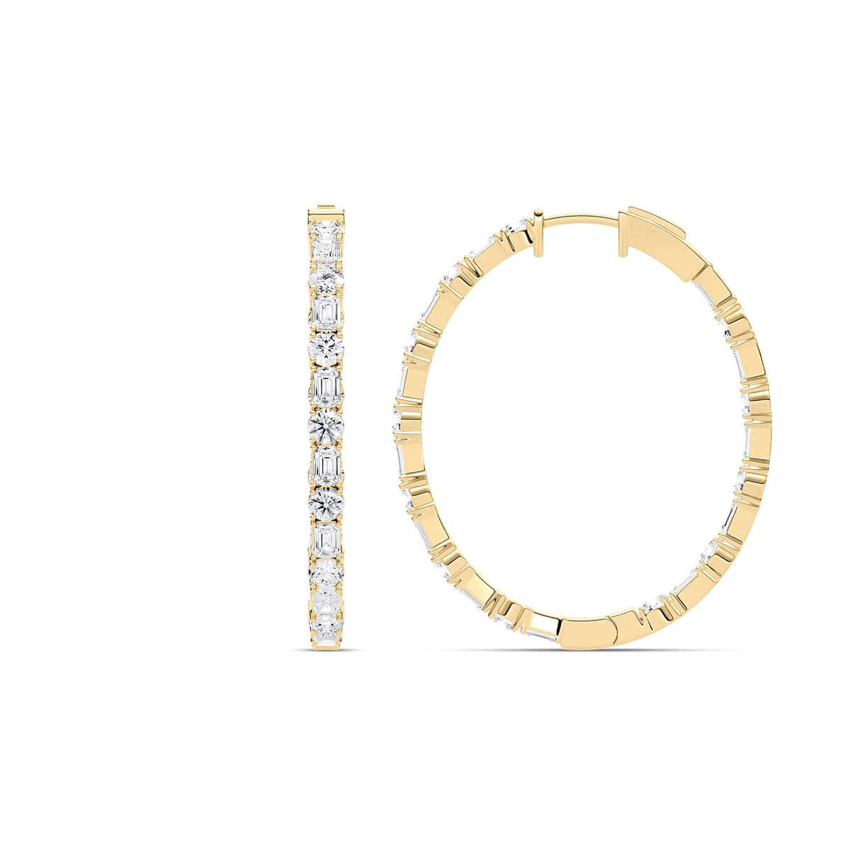 5 ctw Round and Emerald LGD Inside Out Hoop Earrings - 14K Yellow Gold / F-VS2