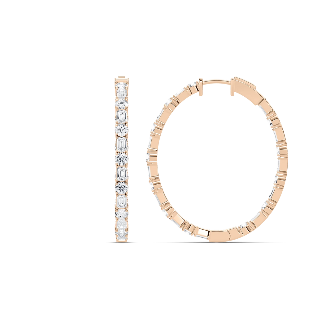 5 ctw Round and Emerald LGD Inside Out Hoop Earrings - 14K Rose Gold / DE-VS1