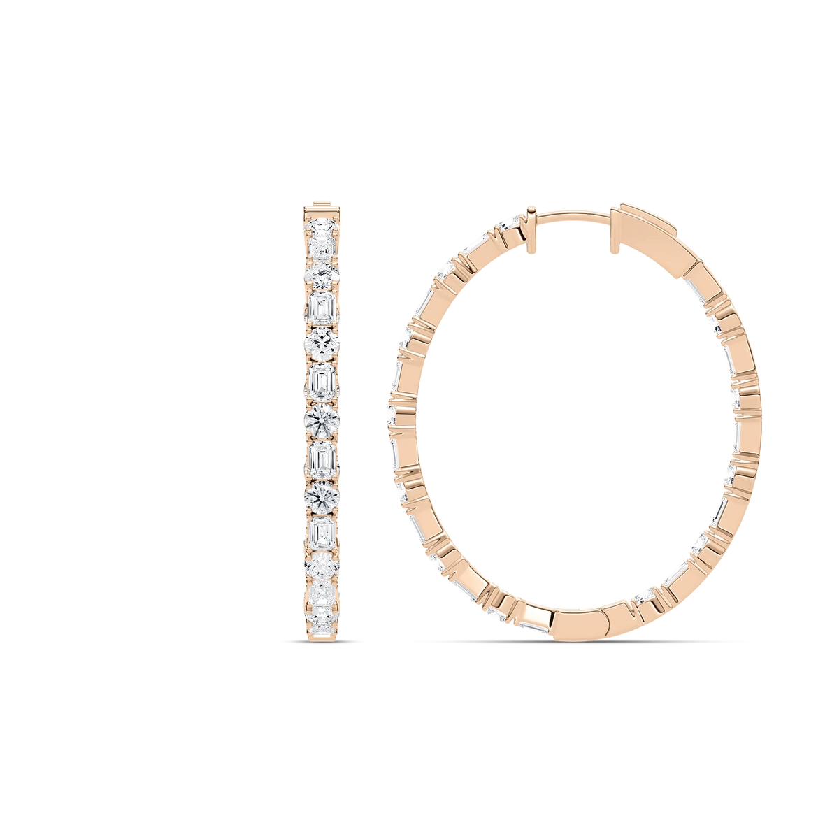 5 ctw Round and Emerald LGD Inside Out Hoop Earrings - 14K Rose Gold / DE-VS1
