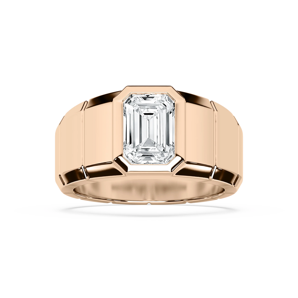 Matthew 3 ct Emerald LGD 6.50mm Bezel Mens Wedding Band - 14K Rose Gold