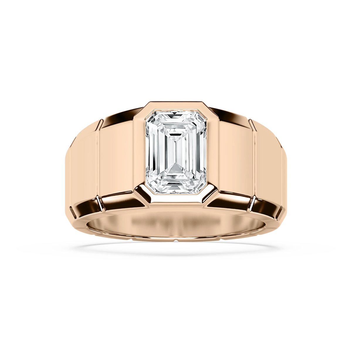 Matthew 3 ct Emerald LGD 6.50mm Bezel Mens Wedding Band - 14K Rose Gold