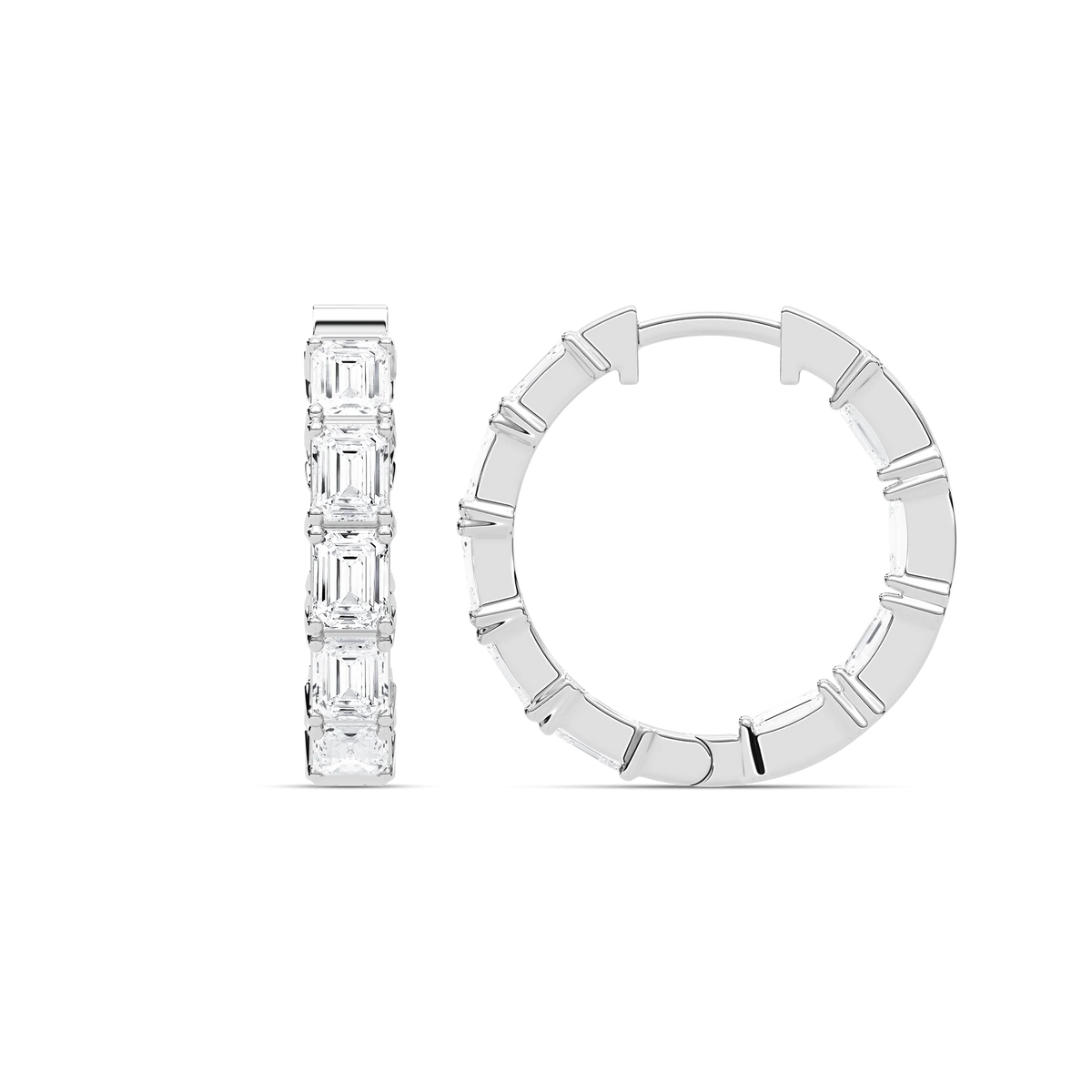 4 ¹⁄₂ ctw Emerald LGD Inside Out Hoop Earrings - 14K White Gold / F-VS2