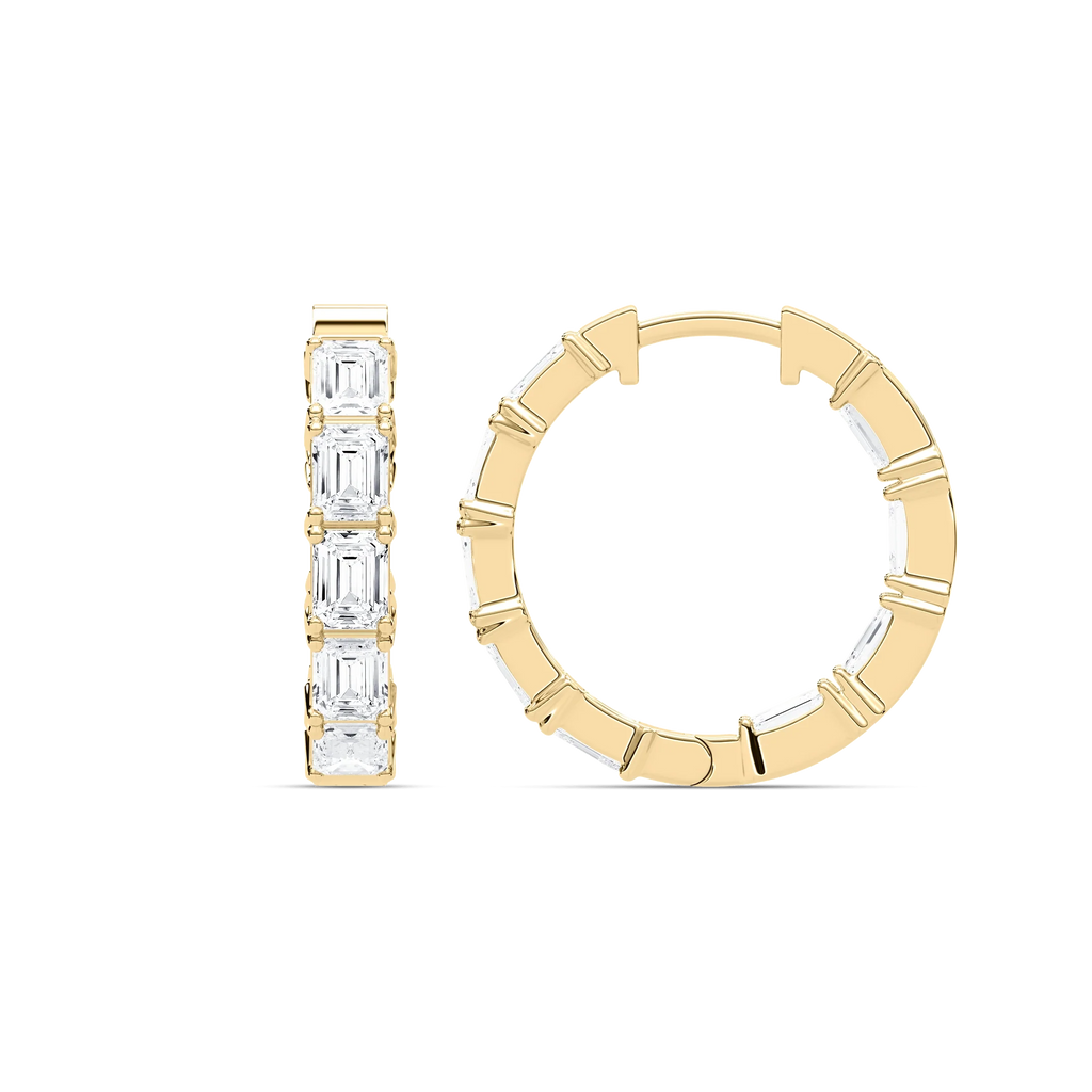 4 ¹⁄₂ ctw Emerald LGD Inside Out Hoop Earrings - 14K Yellow Gold / F-VS2