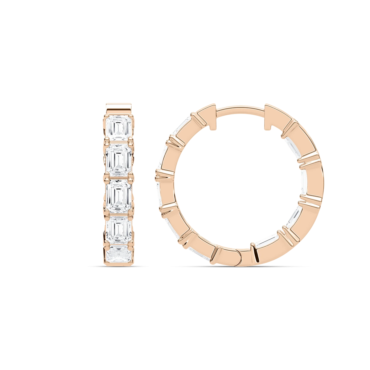 4 ¹⁄₂ ctw Emerald LGD Inside Out Hoop Earrings - 14K Rose Gold / F-VS2