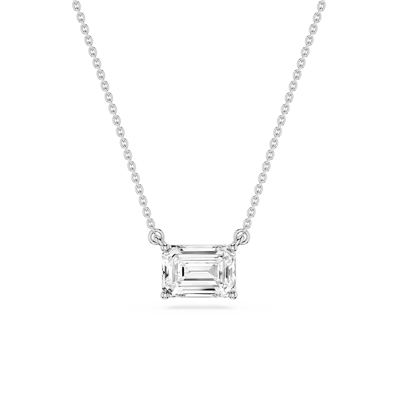 Emerald LGD 4 Prong East West Solitaire Pendant - 16 to 18 Inches