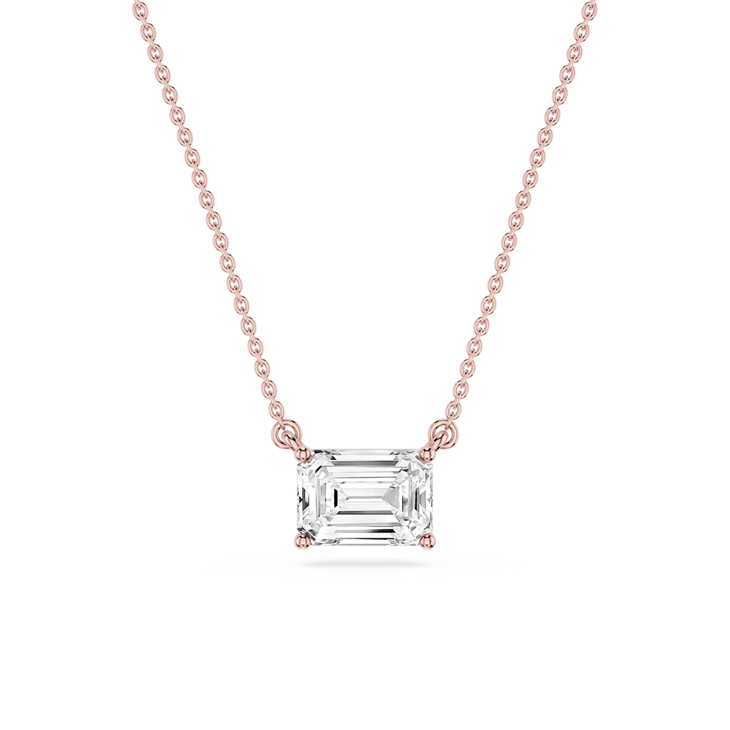 Emerald LGD 4 Prong East West Solitaire Pendant - 16 to 18 Inches