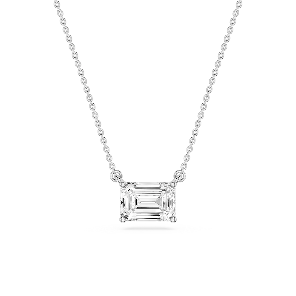 Emerald LGD 4 Prong East West Solitaire Pendant - 16 to 18 Inches