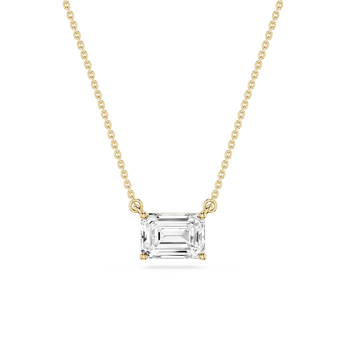 Emerald LGD 4 Prong East West Solitaire Pendant - 16 to 18 Inches
