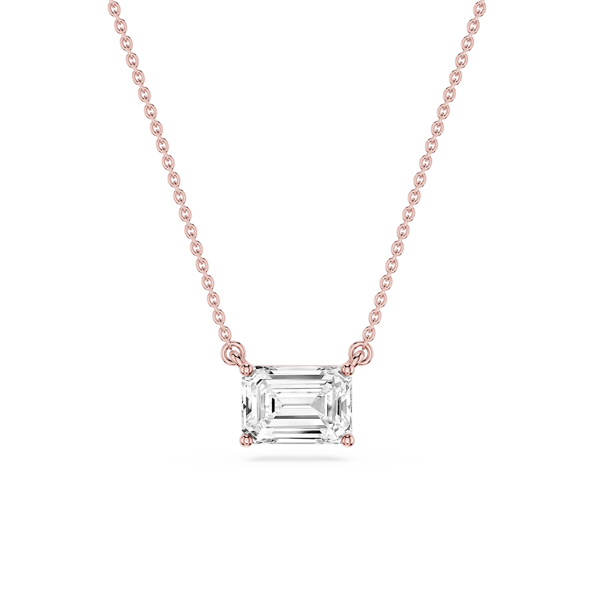 Emerald LGD 4 Prong East West Solitaire Pendant - 16 to 18 Inches