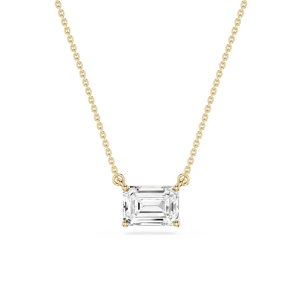 Emerald LGD 4 Prong East West Solitaire Pendant - 16 to 18 Inches