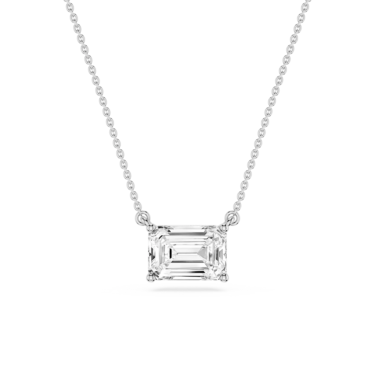 Emerald LGD 4 Prong East West Solitaire Pendant - 16 to 18 Inches