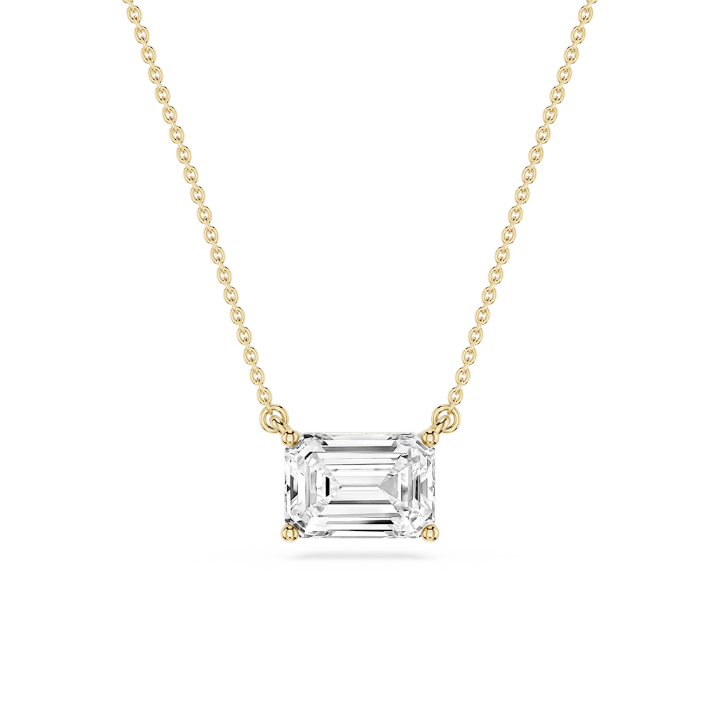 Emerald LGD 4 Prong East West Solitaire Pendant - 16 to 18 Inches