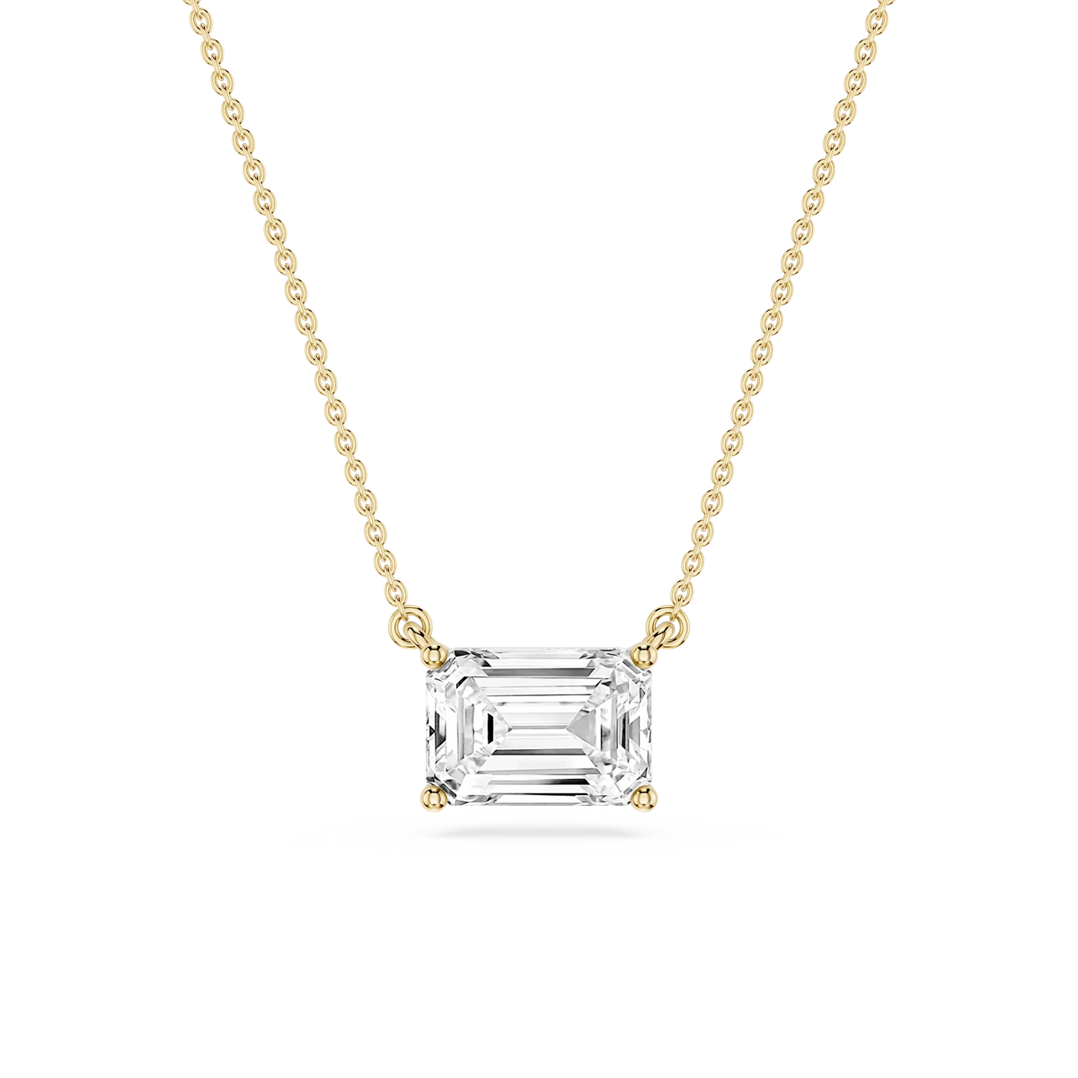Emerald LGD 4 Prong East West Solitaire Pendant - 16 to 18 Inches