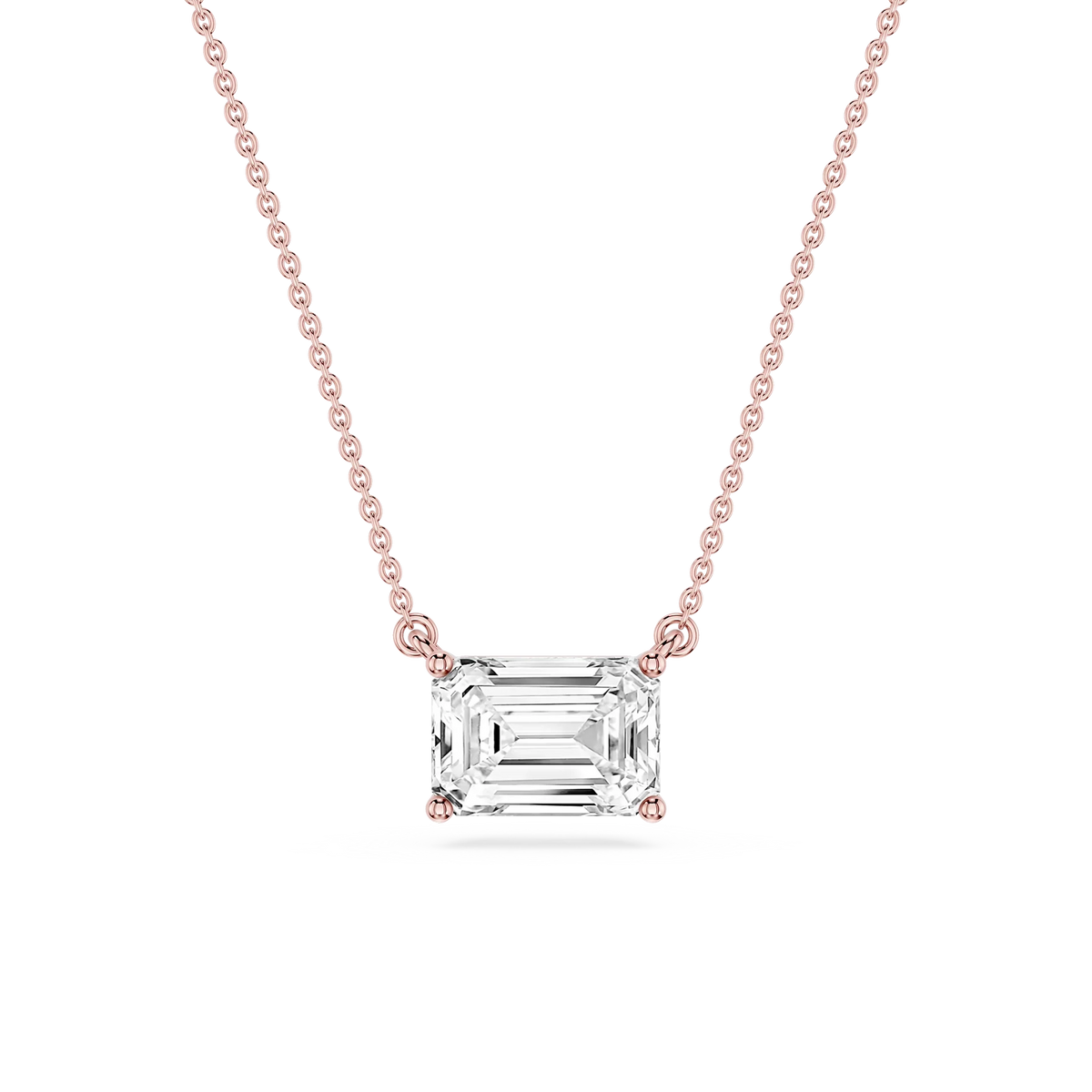 Emerald LGD 4 Prong East West Solitaire Pendant - 16 to 18 Inches
