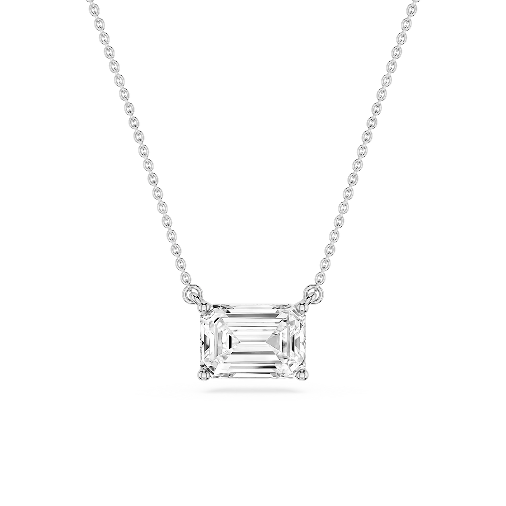 Emerald LGD 4 Prong East West Solitaire Pendant - 16 to 18 Inches