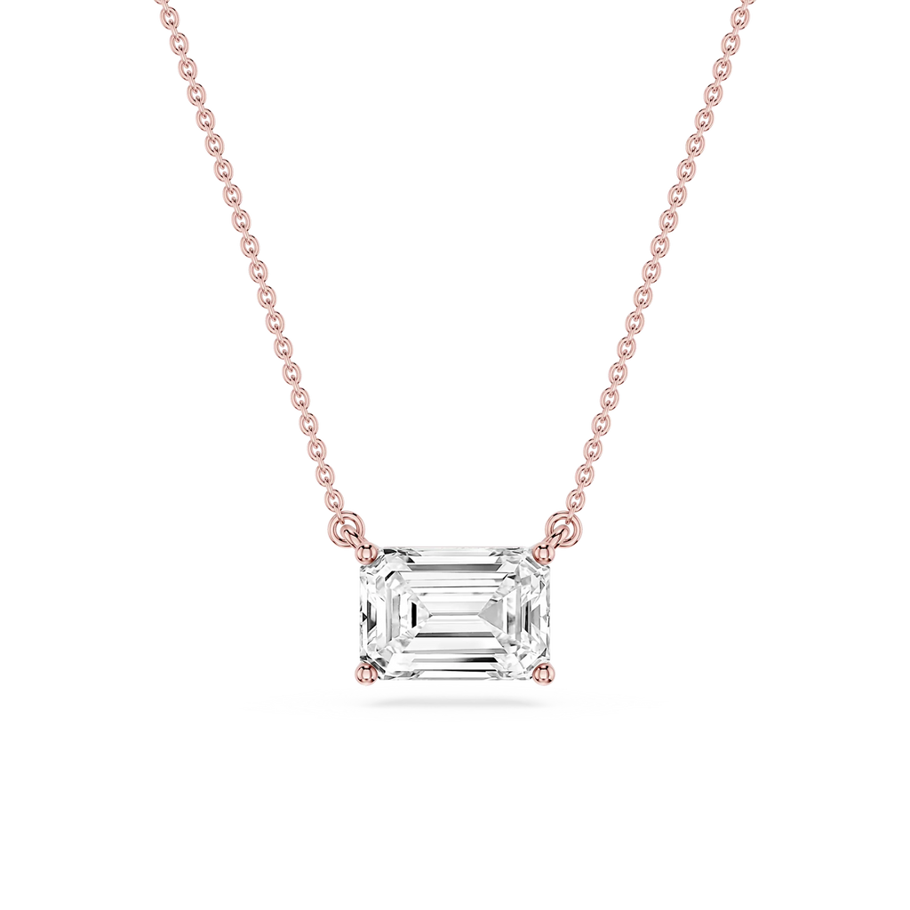 Emerald LGD 4 Prong East West Solitaire Pendant - 16 to 18 Inches