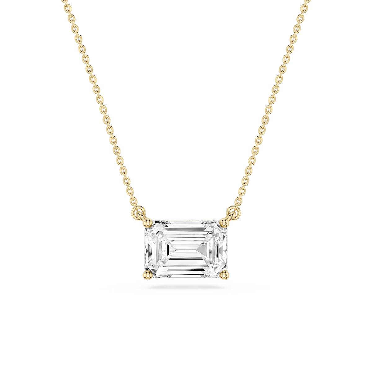 Emerald LGD 4 Prong East West Solitaire Pendant - 16 to 18 Inches