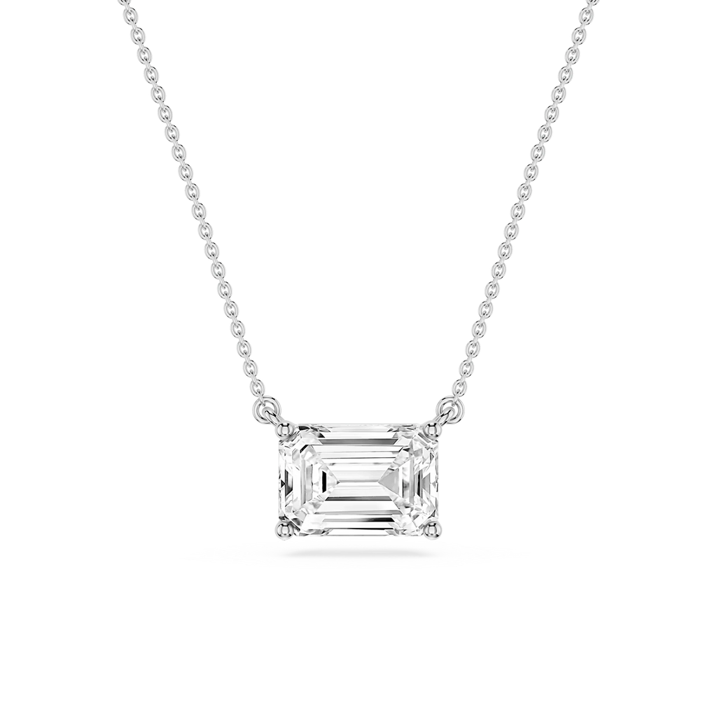 Emerald LGD 4 Prong East West Solitaire Pendant - 16 to 18 Inches