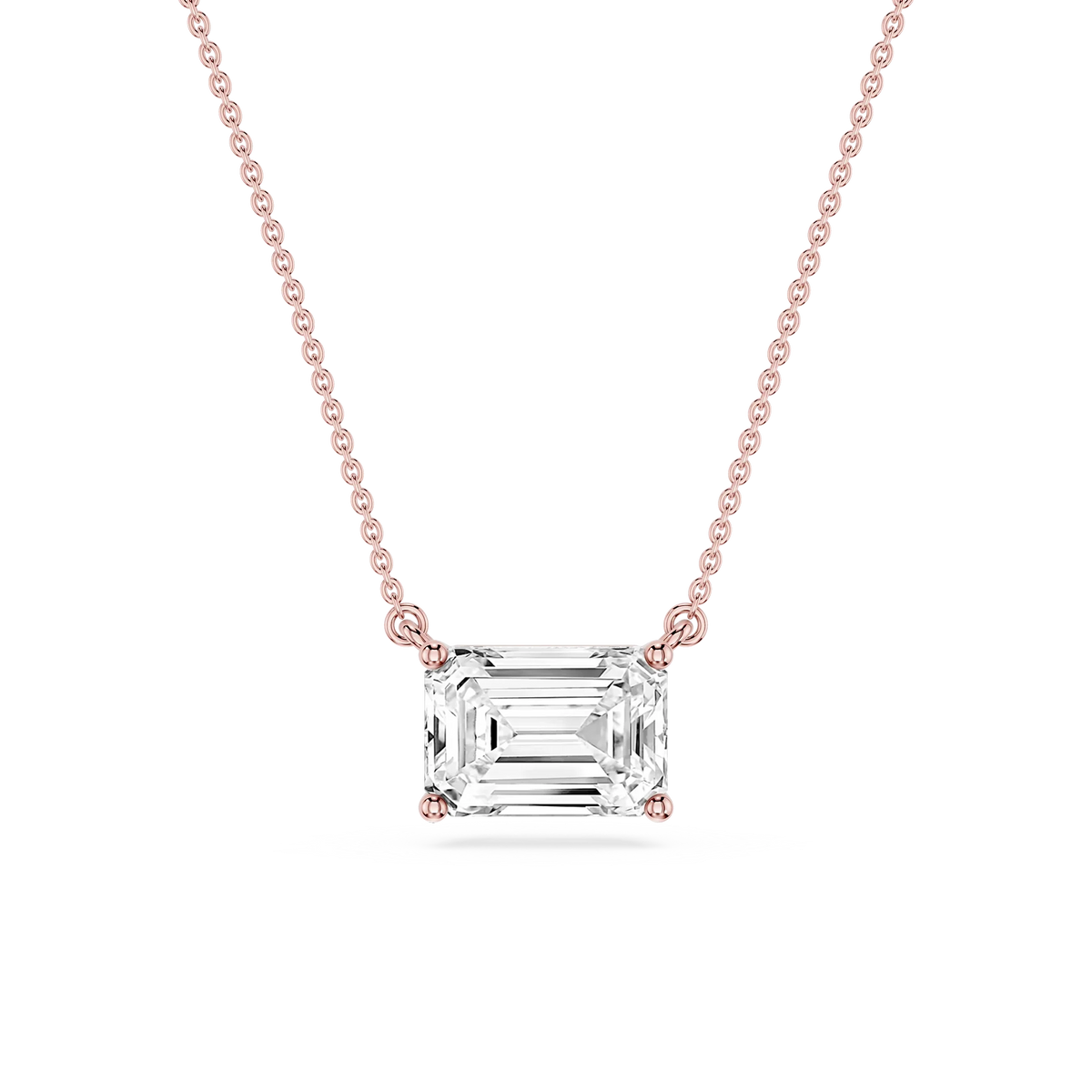 Emerald LGD 4 Prong East West Solitaire Pendant - 16 to 18 Inches