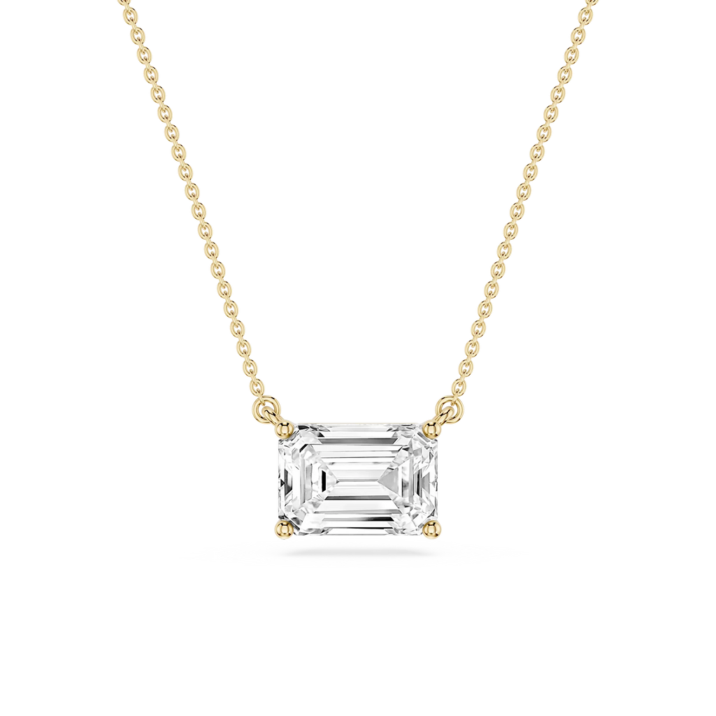 Emerald LGD 4 Prong East West Solitaire Pendant - 16 to 18 Inches