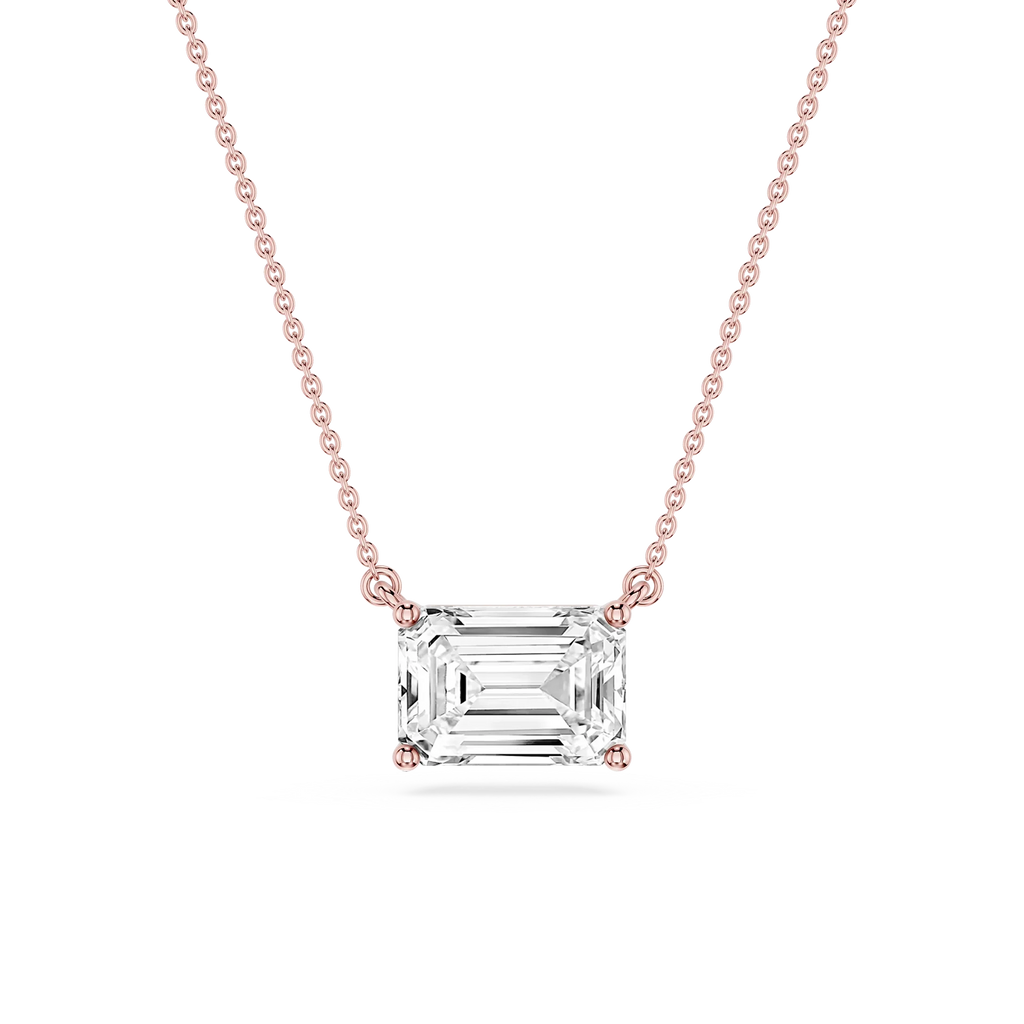 Emerald LGD 4 Prong East West Solitaire Pendant - 16 to 18 Inches