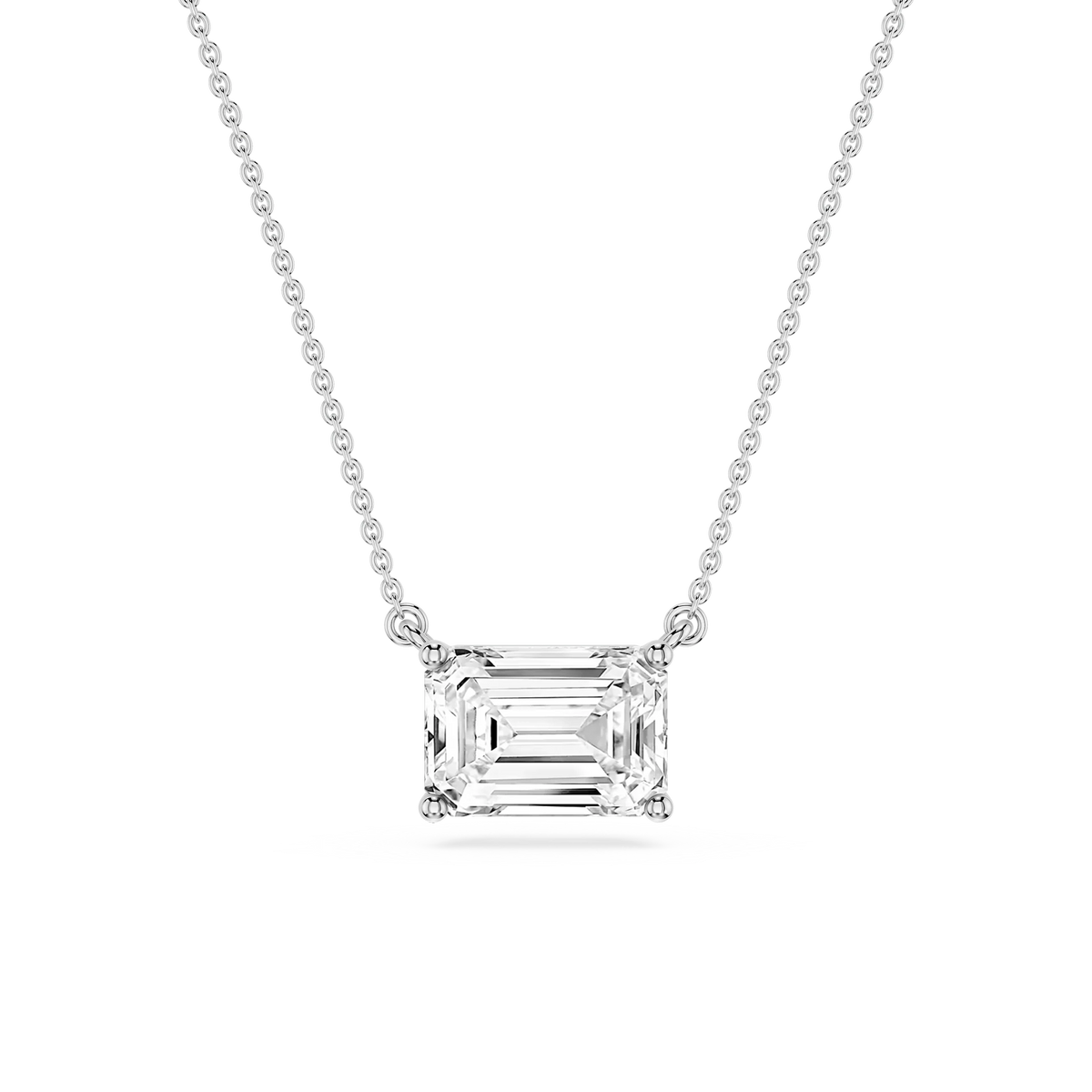 Emerald LGD 4 Prong East West Solitaire Pendant - 16 to 18 Inches