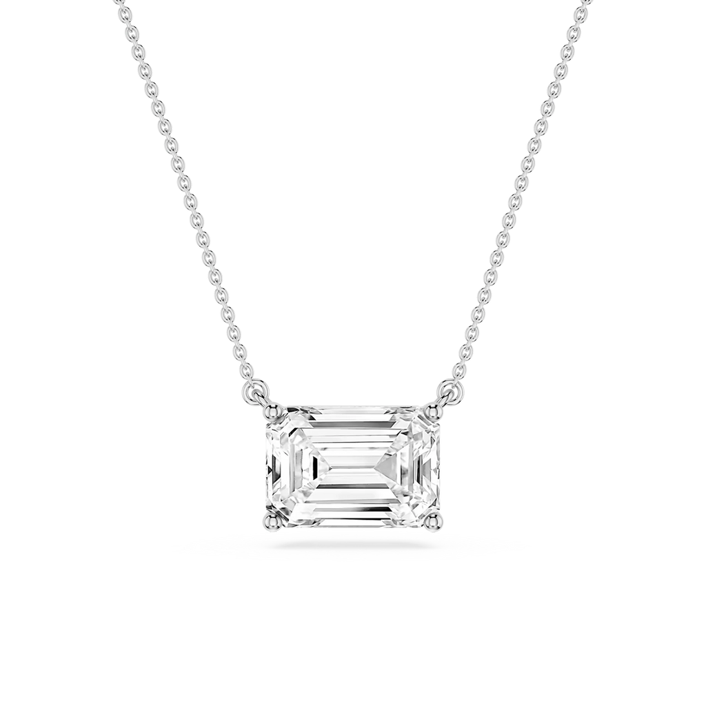 Emerald LGD 4 Prong East West Solitaire Pendant - 16 to 18 Inches