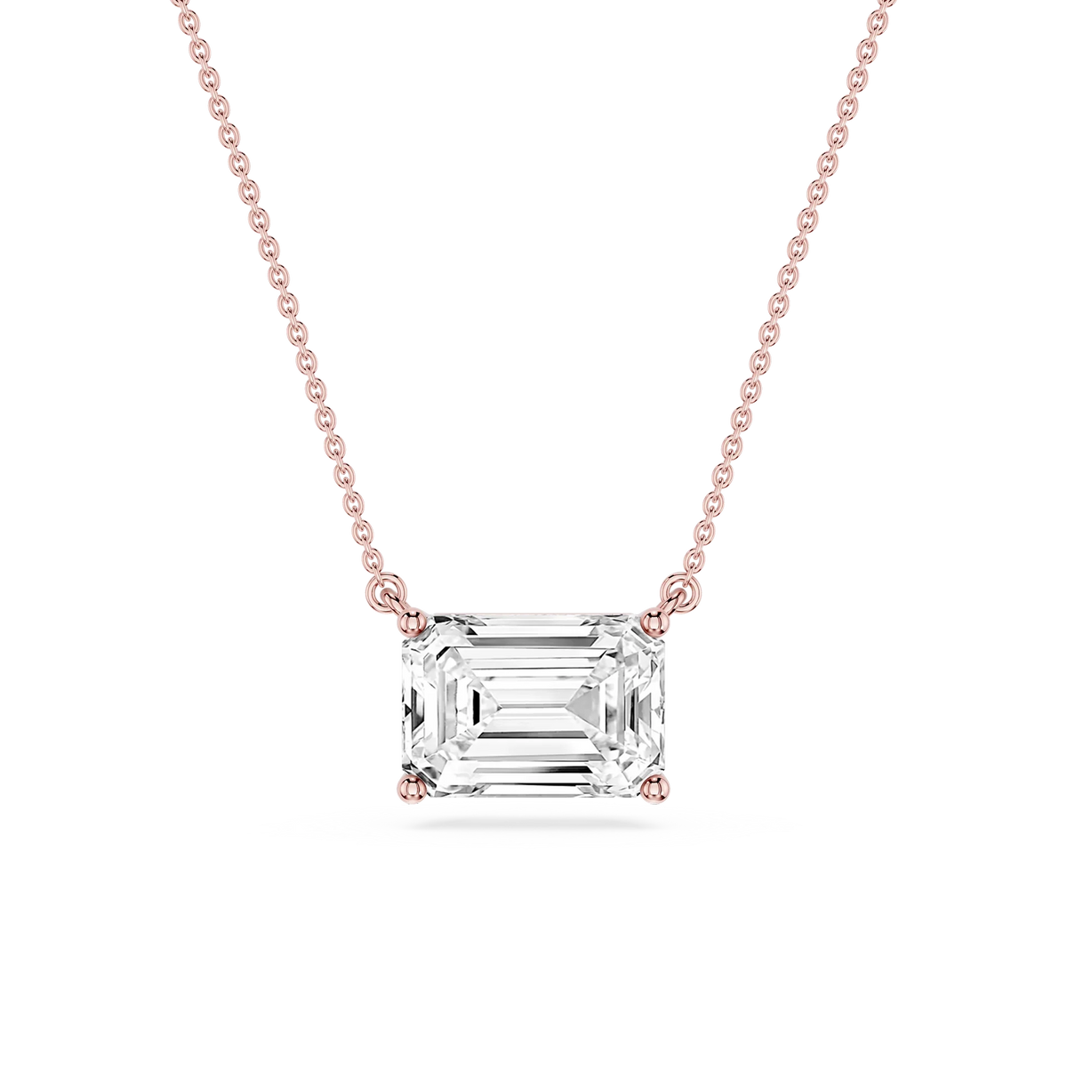 Emerald LGD 4 Prong East West Solitaire Pendant - 16 to 18 Inches