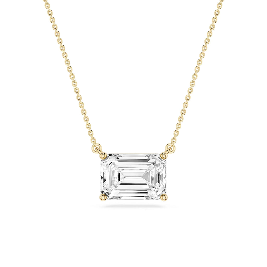 Emerald LGD 4 Prong East West Solitaire Pendant - 16 to 18 Inches
