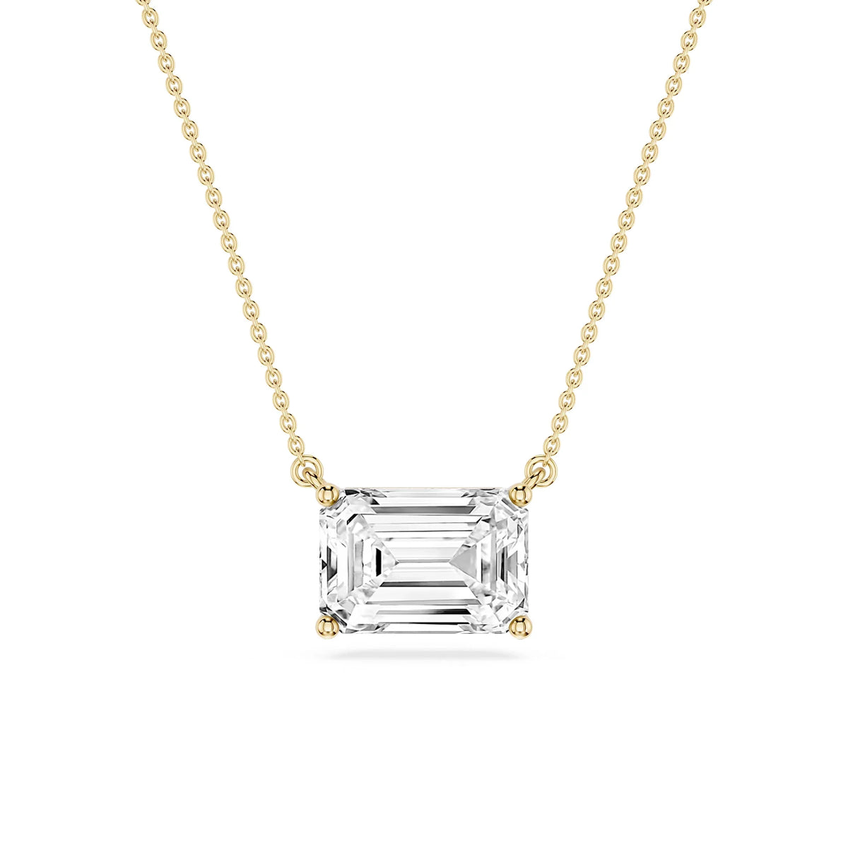 Emerald LGD 4 Prong East West Solitaire Pendant - 16 to 18 Inches