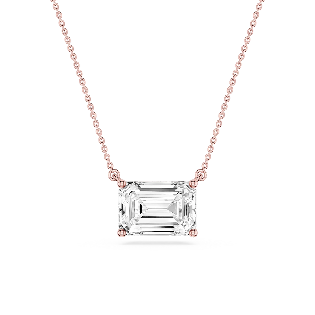 Emerald LGD 4 Prong East West Solitaire Pendant - 16 to 18 Inches