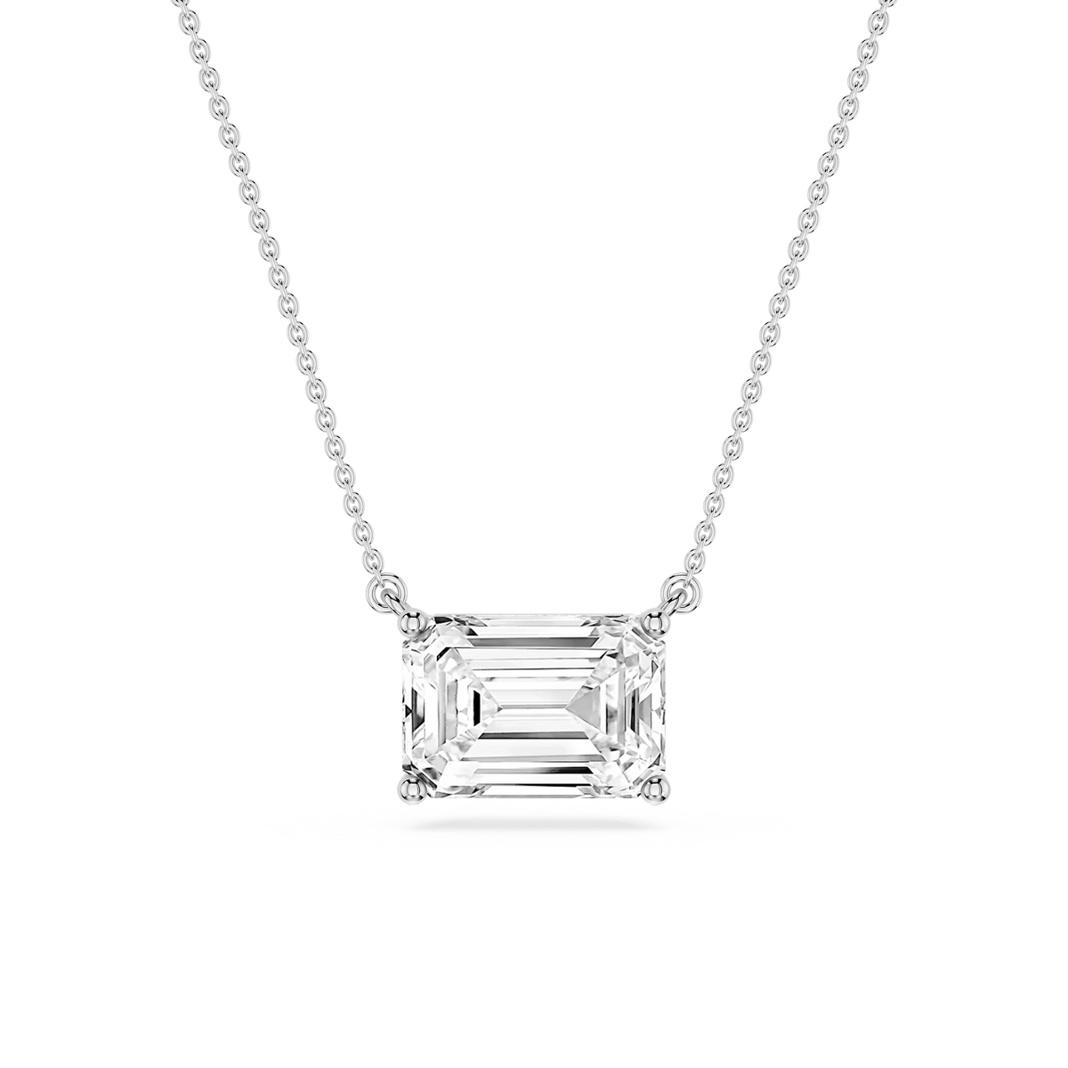 Emerald LGD 4 Prong East West Solitaire Pendant - 16 to 18 Inches