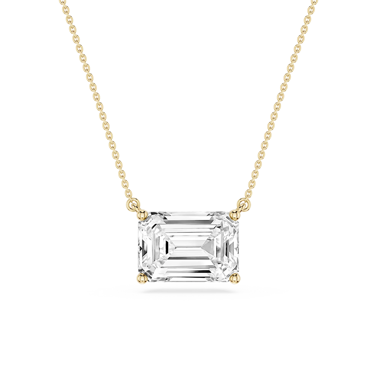 Emerald LGD 4 Prong East West Solitaire Pendant - 16 to 18 Inches