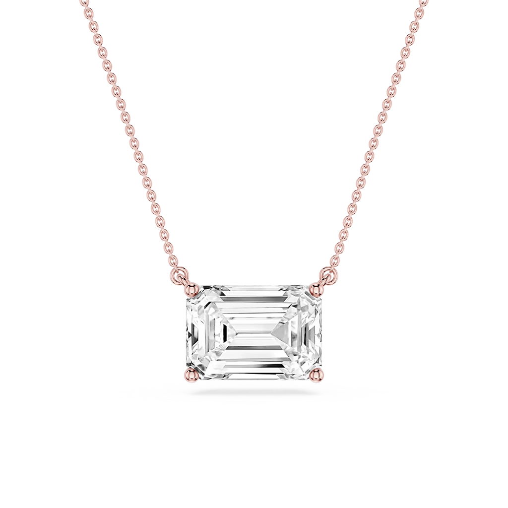Emerald LGD 4 Prong East West Solitaire Pendant - 16 to 18 Inches