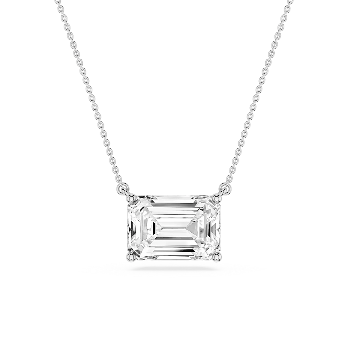Emerald LGD 4 Prong East West Solitaire Pendant - 16 to 18 Inches