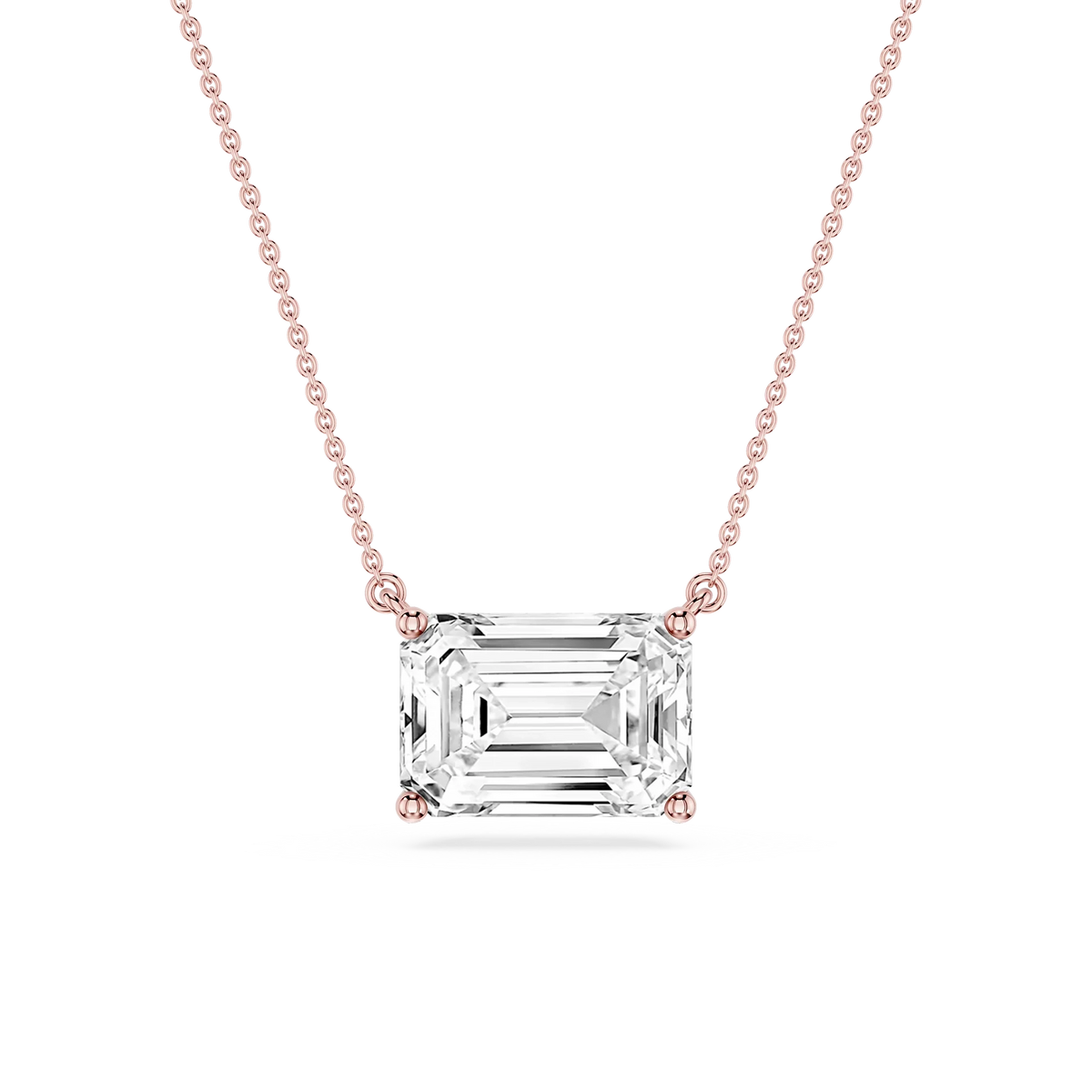 Emerald LGD 4 Prong East West Solitaire Pendant - 16 to 18 Inches