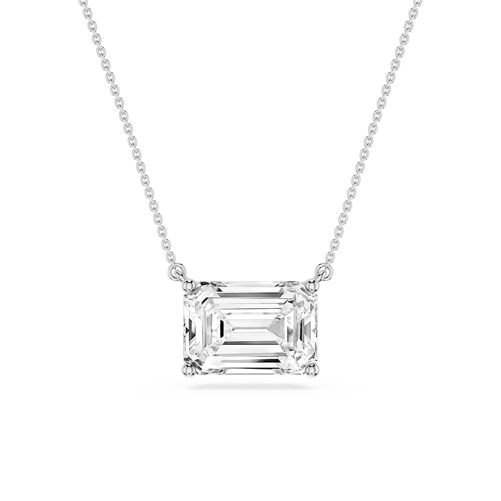 Emerald LGD 4 Prong East West Solitaire Pendant - 16 to 18 Inches