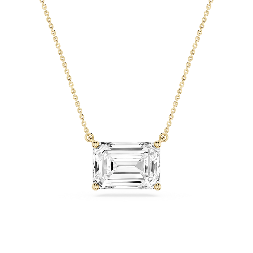 Emerald LGD 4 Prong East West Solitaire Pendant - 16 to 18 Inches