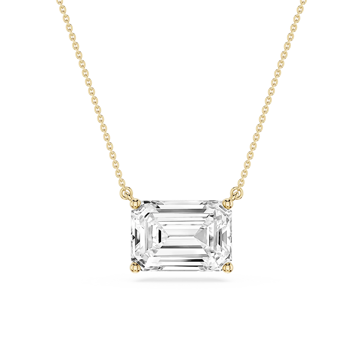 Emerald LGD 4 Prong East West Solitaire Pendant - 16 to 18 Inches