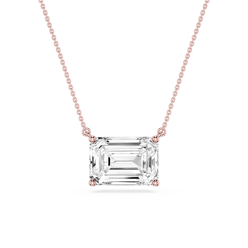 Emerald LGD 4 Prong East West Solitaire Pendant - 16 to 18 Inches