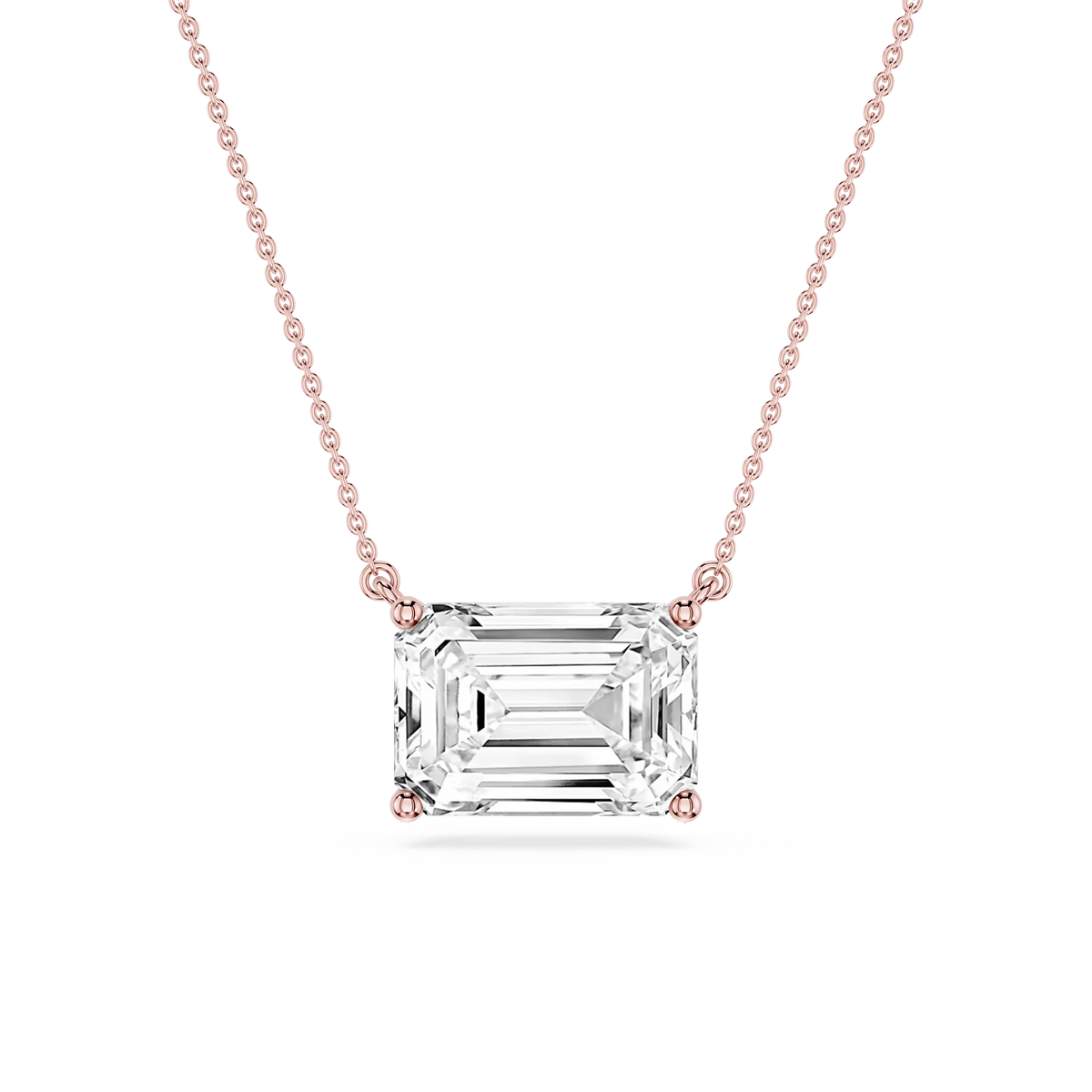 Emerald LGD 4 Prong East West Solitaire Pendant - 16 to 18 Inches