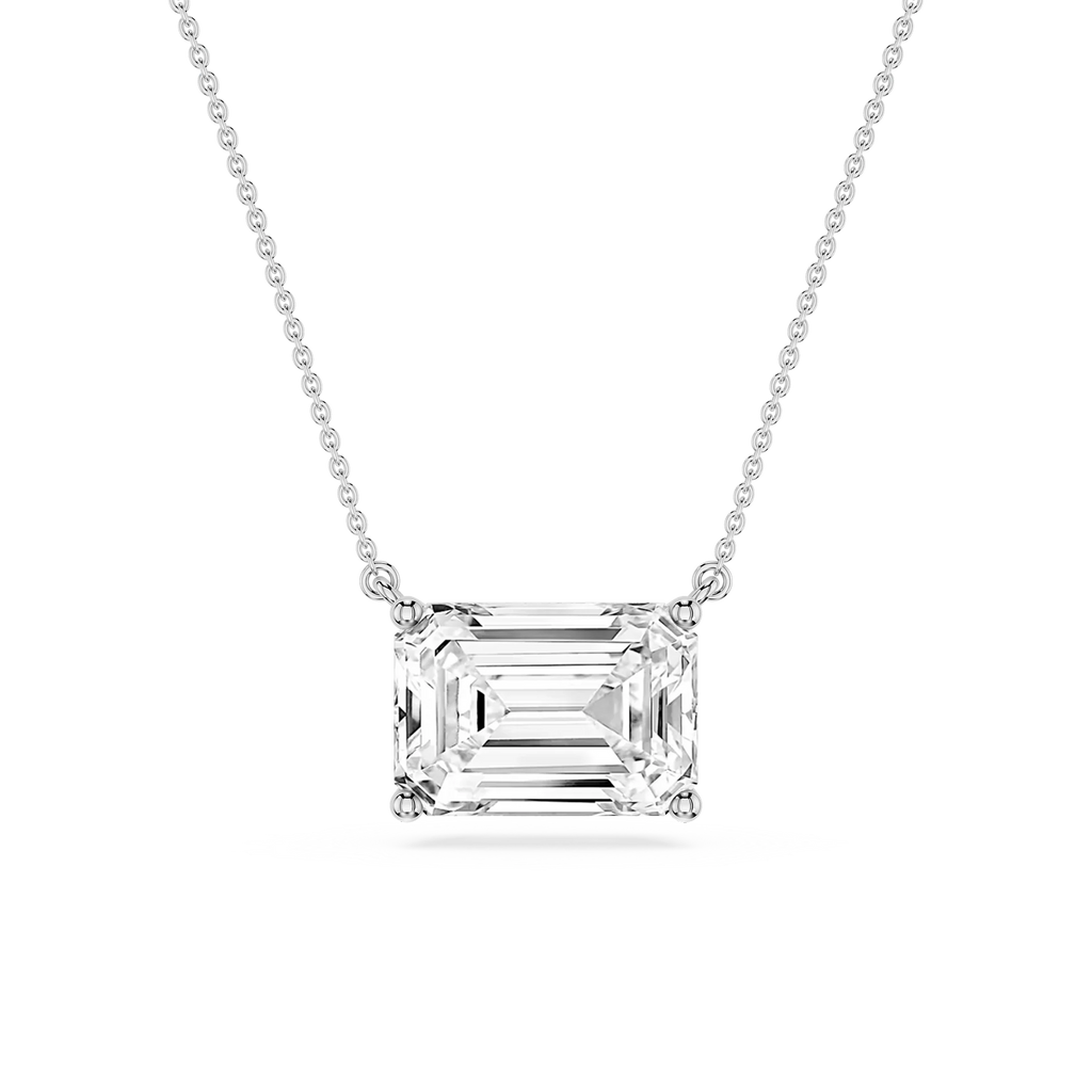 Emerald LGD 4 Prong East West Solitaire Pendant - 16 to 18 Inches