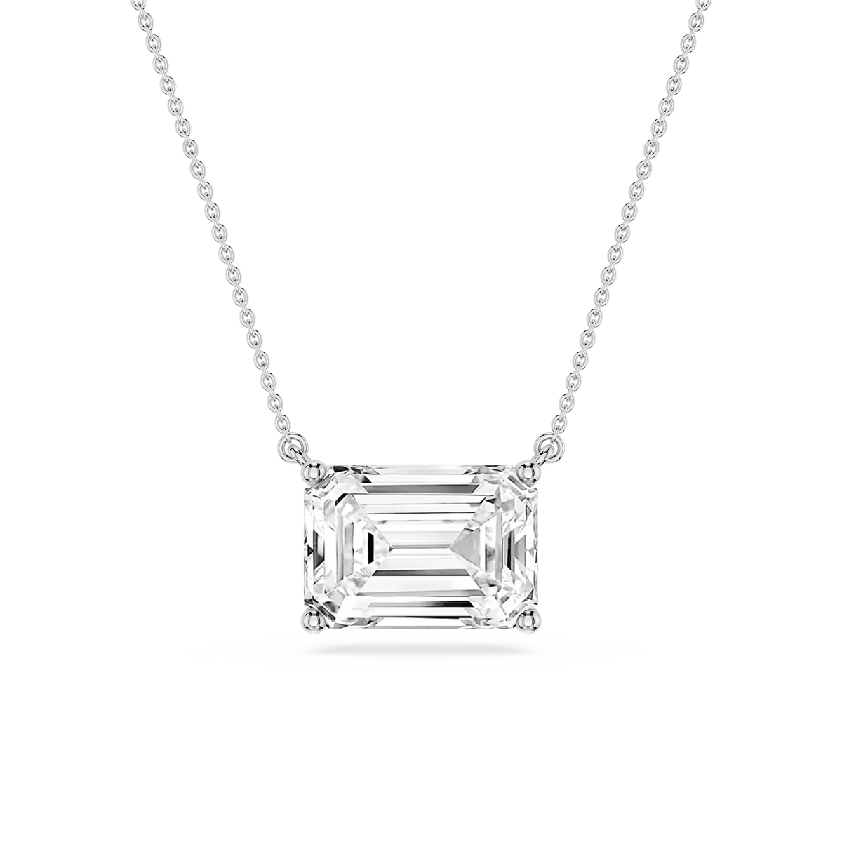 Emerald LGD 4 Prong East West Solitaire Pendant - 16 to 18 Inches