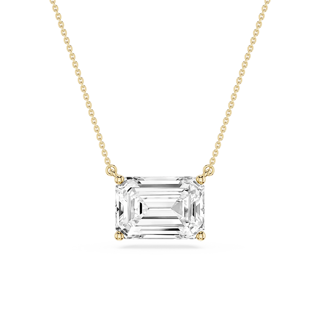 Emerald LGD 4 Prong East West Solitaire Pendant - 16 to 18 Inches
