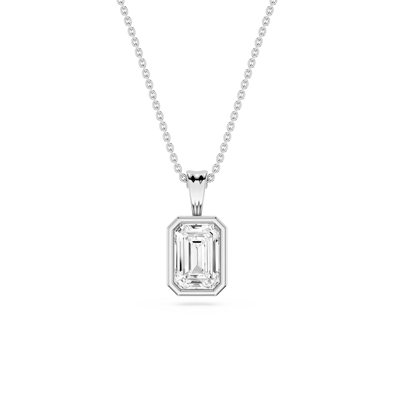Emerald LGD Bezel Set Bail Solitaire Pendant - 16 to 18 Inches